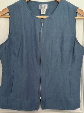 LOFT Denim-Blue Zip Front Sleeveless Vest